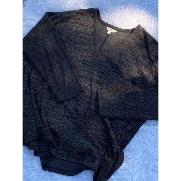 Terra & Sky SZ 2X Woman’s Black/Gray Long Sleeve V-Neck Blouse - Picture 4 of 8